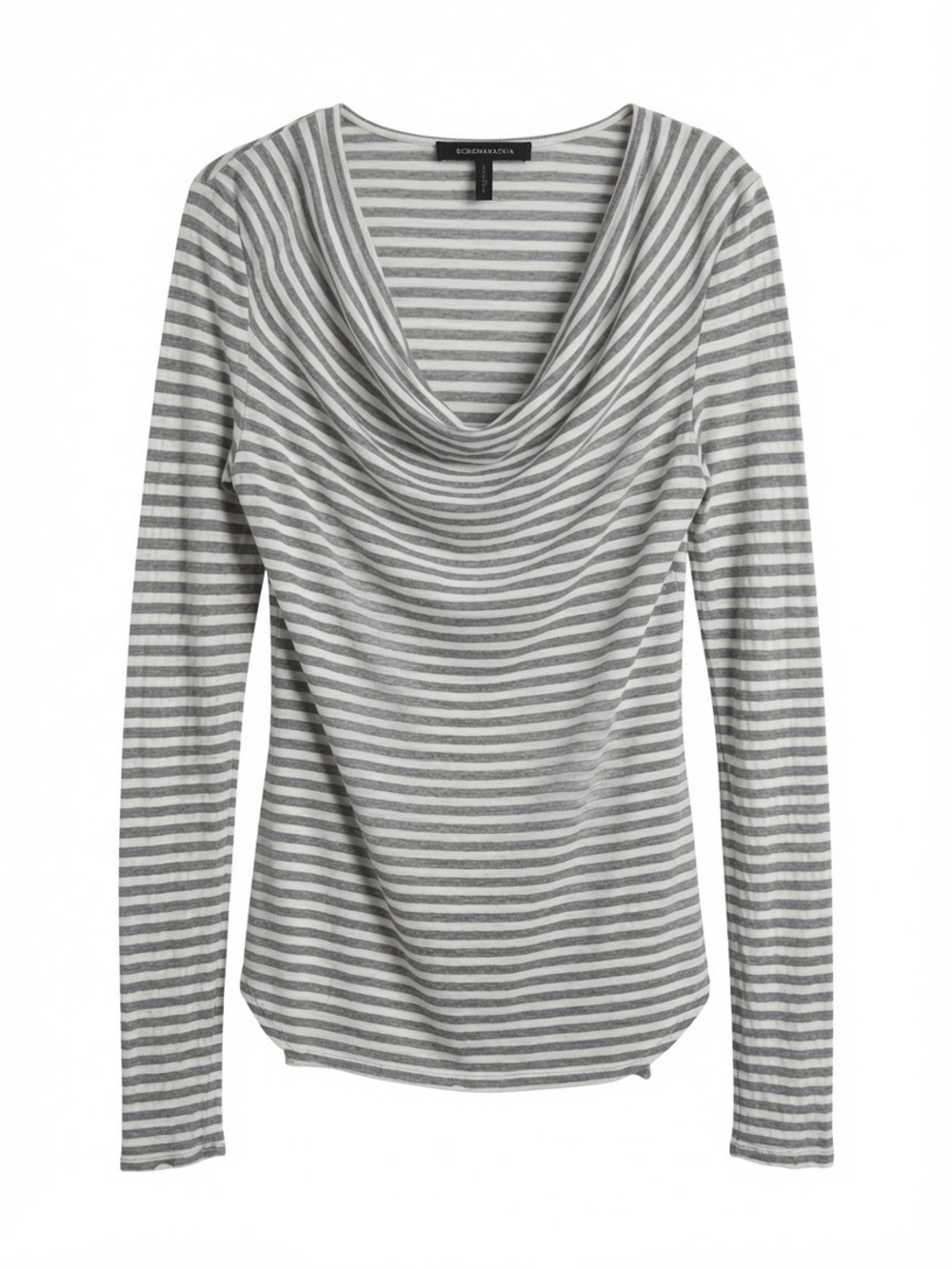 BCBG Max Azria Gray White Striped Cowl Neck Top